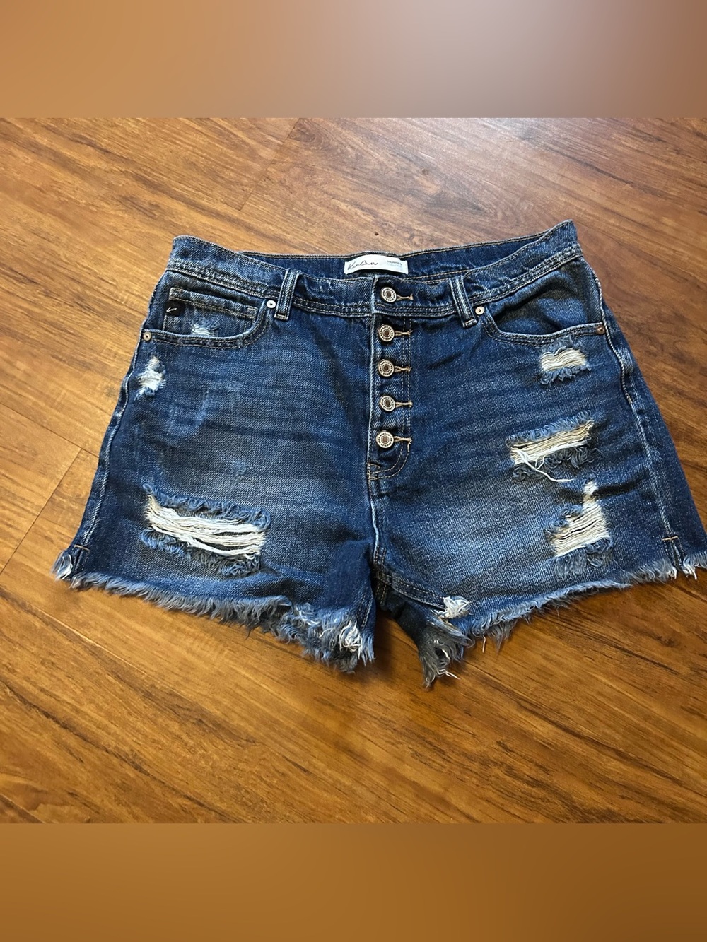 KanCan Distressed Dark Blue Denim Shorts